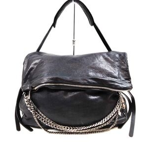 Black leather Jimmy Choo biker messenger large bag